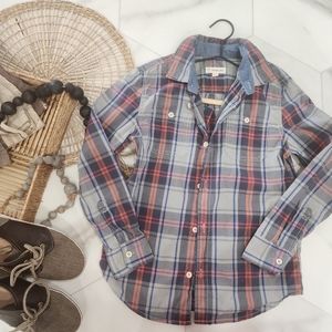 [ TUCKER + TATE] boys size 7, long sleeve button-up blue/ red/ gray plaid shirt.